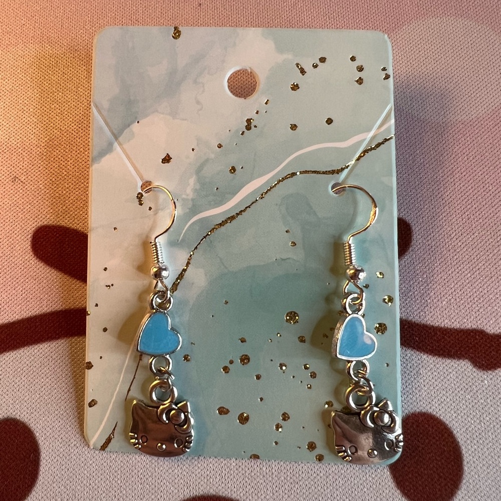 Delicate *blue heart* Hello Kitty earrings